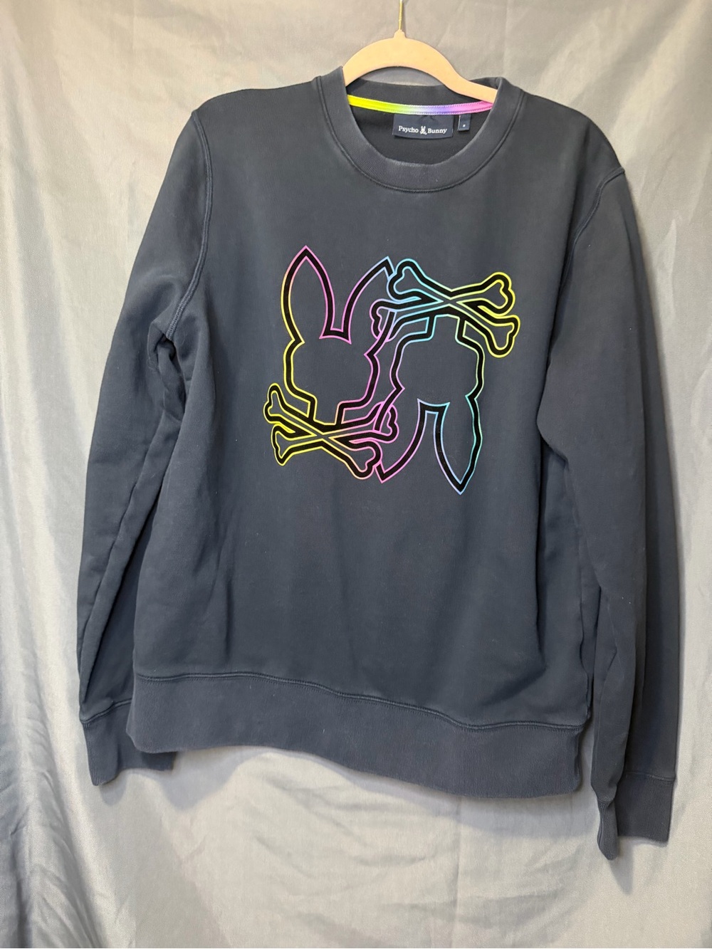 Men’s Psycho Bunny Blue Sweater Size Medium Colorful Bunny Logo 100% Cotton